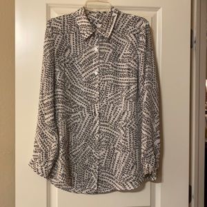 Cabi Long Sleeve Black & White Blouse Size Medium